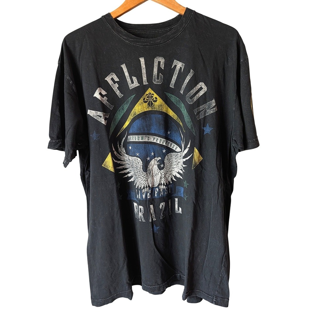 Affliction T Shirt Mens 2XL Black Edson Barboza Brazil MMA Made in USA Y2K